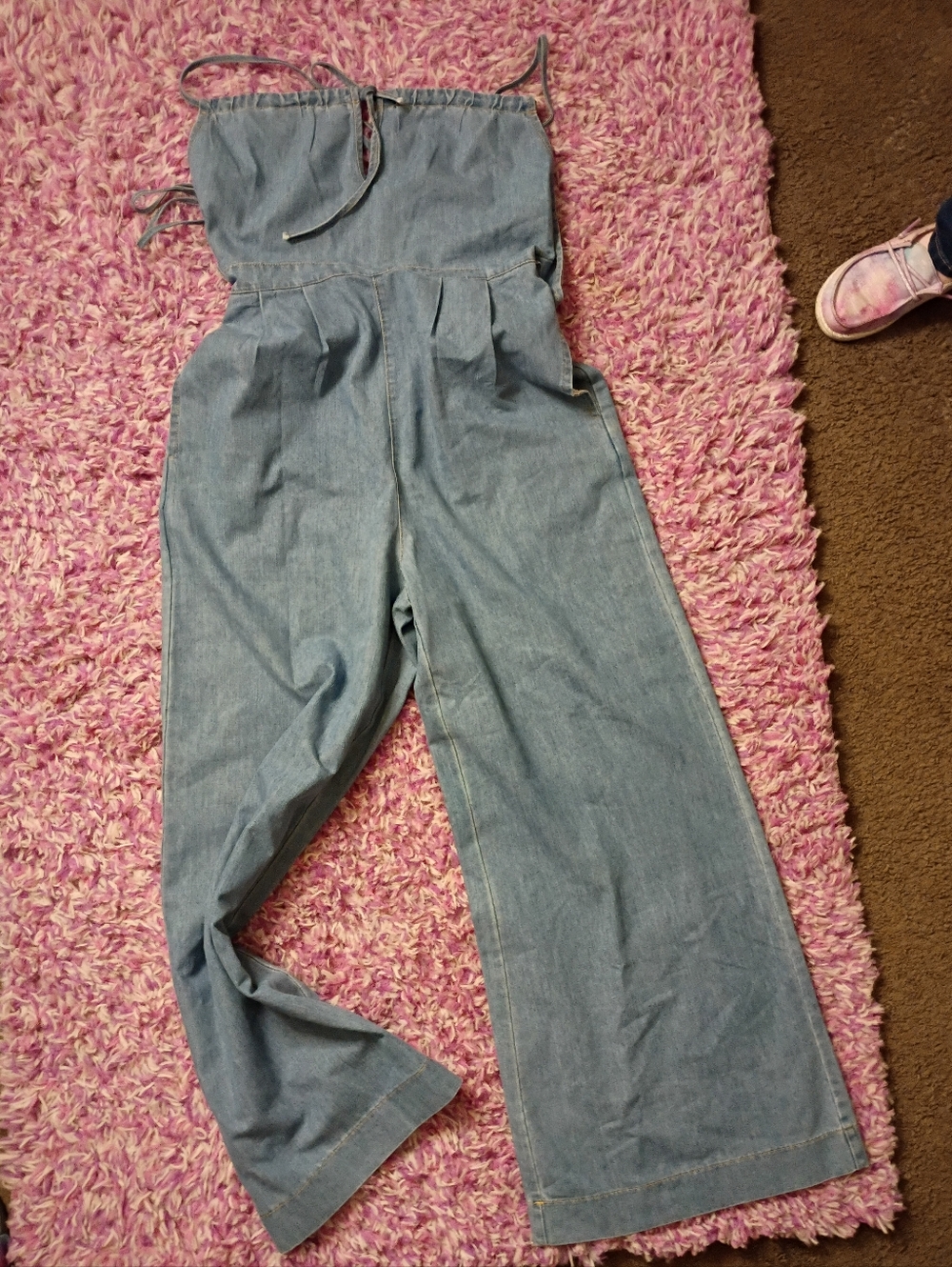 Denim Strapless Wide-Leg Jumpsuit - Light Blue
